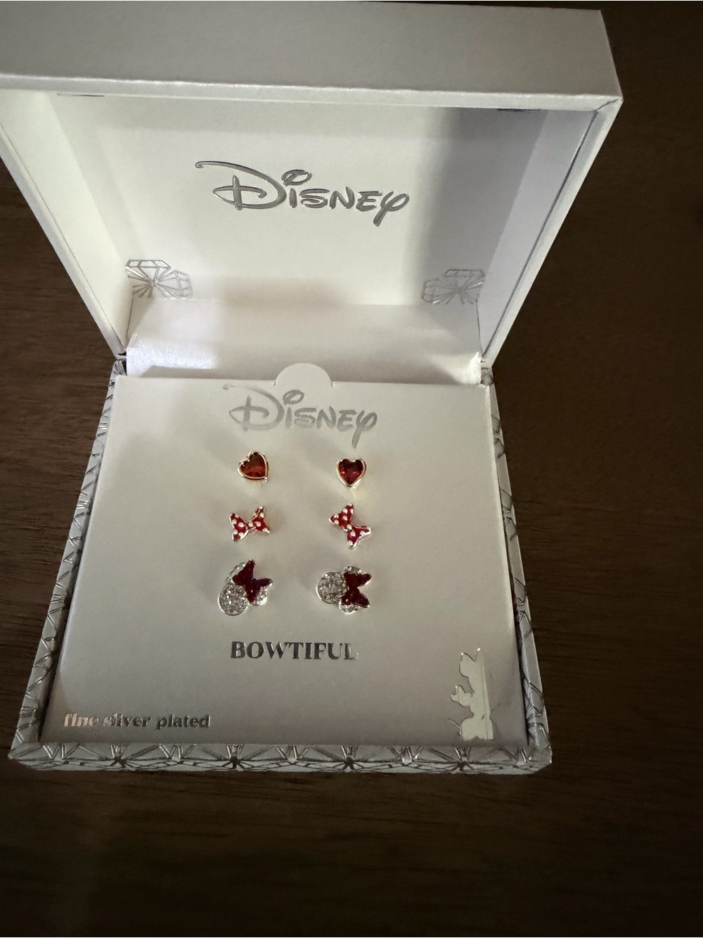 Disney Women’s Red and Silver Minnie Bow & Heart Earring Set